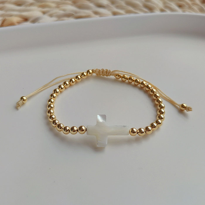 Simple Style Streetwear Cross Star Heart Shape Shell Copper Plating 14K Gold Plated Bracelets