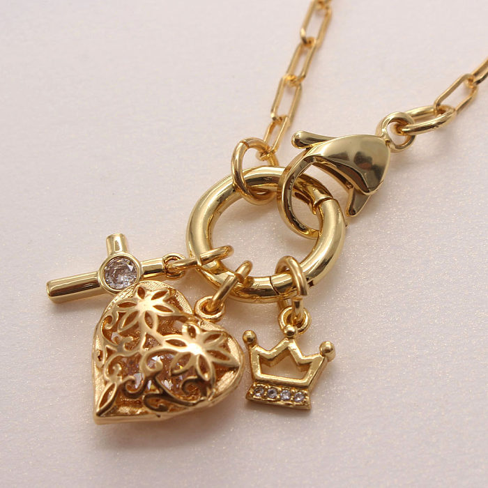 Collier avec pendentif en forme de cœur et de croix de Style moderne, arbre porte-bonheur en cuivre plaqué or et Zircon, en vrac, Bc1035