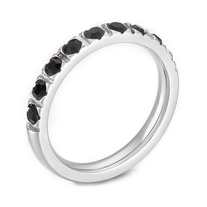 Simple Style Round Titanium Steel Plating Inlay Zircon Rings 1 Piece