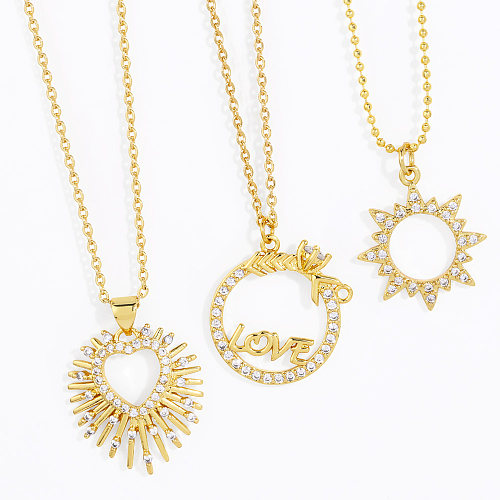 1 Piece INS Style Sun Heart Shape Copper Plating Inlay Zircon Pendant Necklace