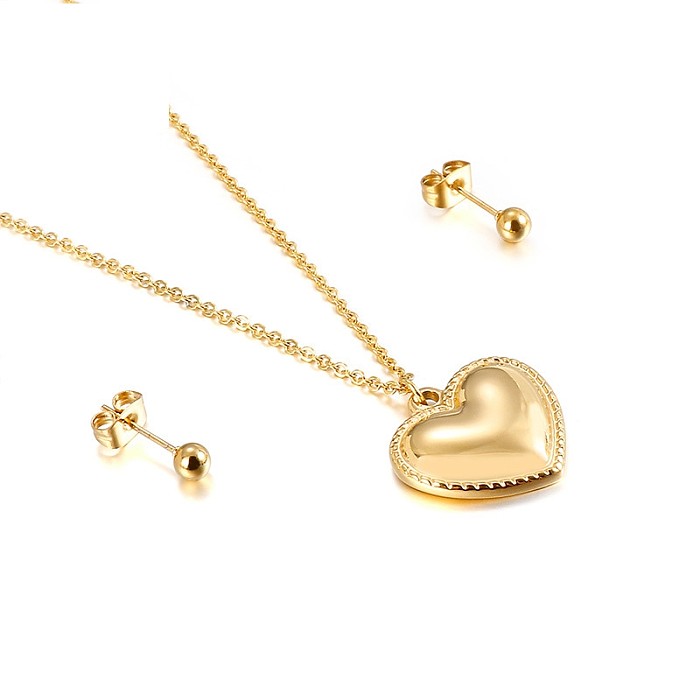 European And American Fashion Heart-Shaped Stainless Steel Suit Women's Necklace + Earrings Simple Natural Titanium Steel Women's Collarbone Necklace Set