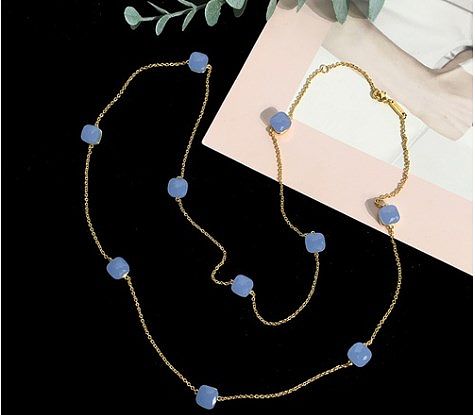 Modern Style Geometric Artificial Crystal Copper Plating Long Necklace