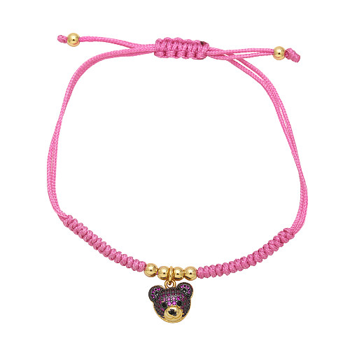 Vacation Bear Rope Copper Plating Inlay Zircon 18K Gold Plated Drawstring Bracelets