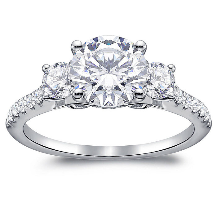 Simulação de moda três redondo diamante zircão jantar de casamento anel de cobre feminino