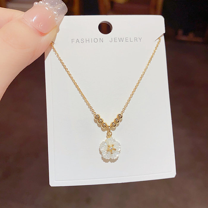 Sweet Simple Style Flower Copper Plating Zircon Gold Plated Pendant Necklace