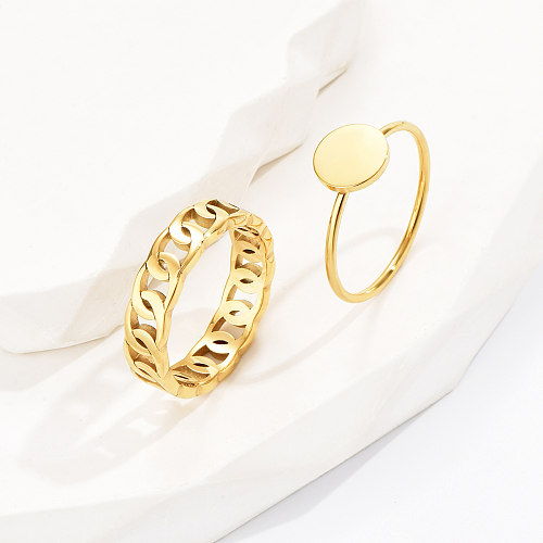 Conjunto de 2 piezas de anillos huecos chapados en acero inoxidable redondos de moda
