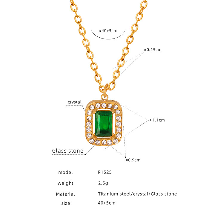 Luxurious Shiny Geometric Heart Shape Titanium Steel Plating Inlay Rhinestones Glass Stone 18K Gold Plated Earrings Necklace