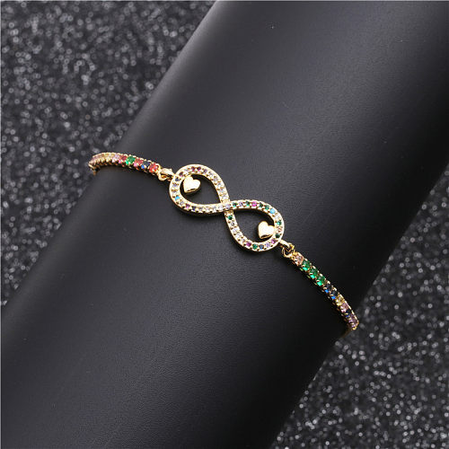 Hot Sale Micro Inlaid Zircon Color Infinity Heart-shaped Adjustable Bracelet Wholesale jewelry