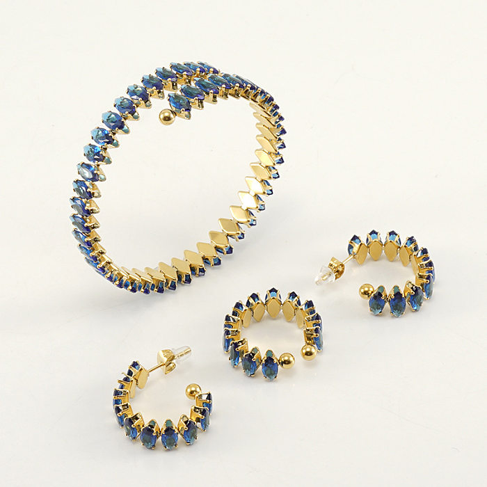 Fashion Eye Stainless Steel Inlay Zircon Bracelets Earrings 1 Set
