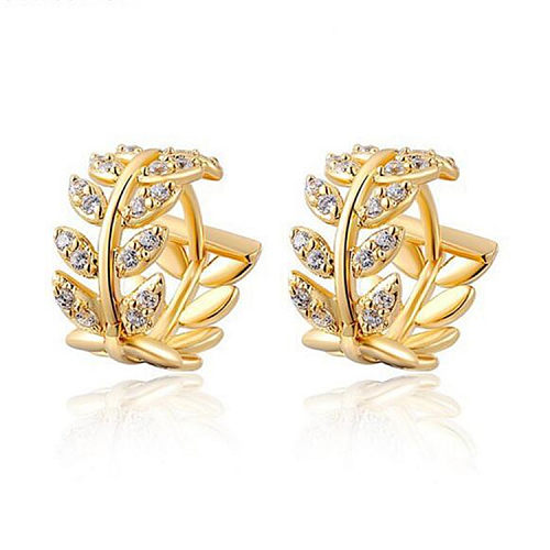 1 Pair Fashion Leaf Copper Inlay Artificial Gemstones Earrings