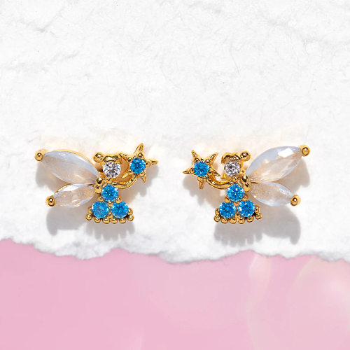 1 Pair Sweet Cartoon Character Plating Inlay Copper Zircon 18K Gold Plated Ear Studs