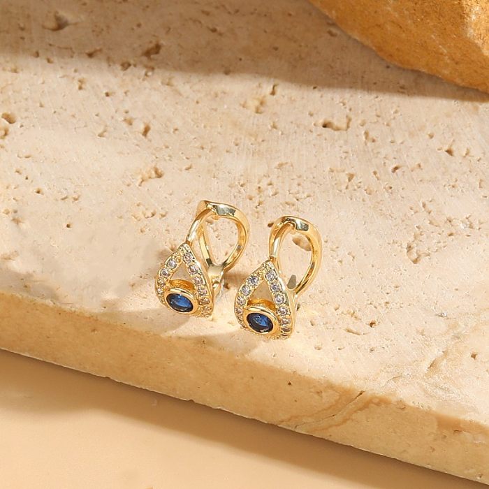 1 Pair Elegant Devil'S Eye Plating Inlay Copper Zircon 14K Gold Plated Earrings