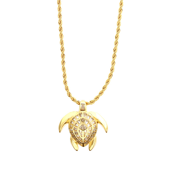 Collar colgante de Zircon chapado en oro de cobre 18K de tortuga de estilo simple a granel
