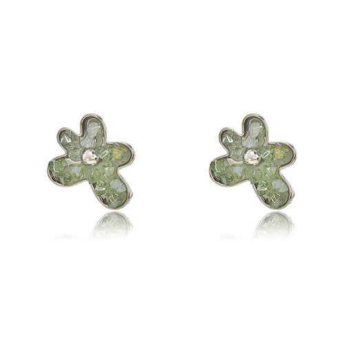 1 par de brincos de orelha de cristal de cobre com incrustações de flores irregulares femininas