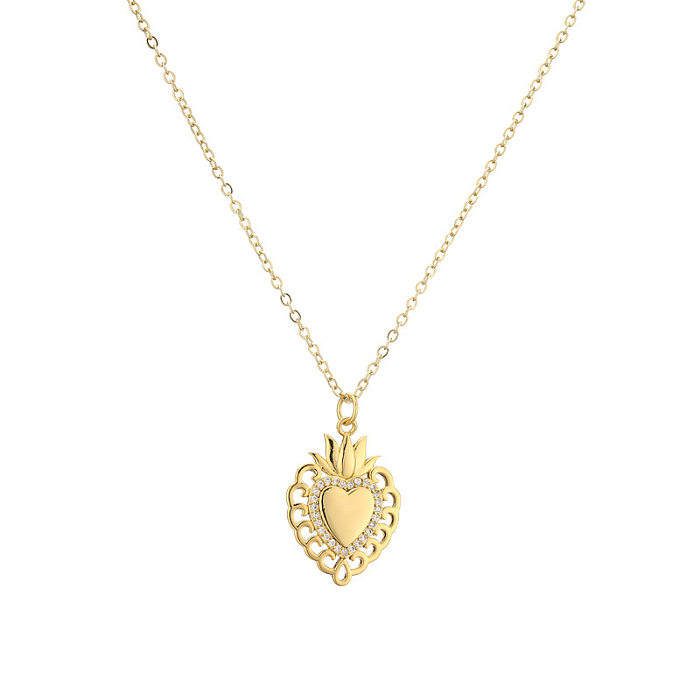 Simple Style Heart Shape Copper Plating Inlay Zircon Pendant Necklace