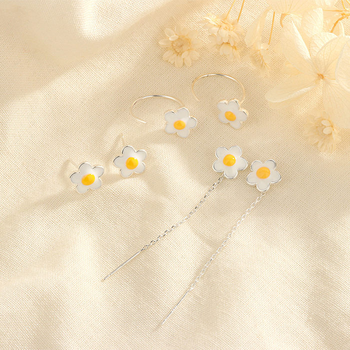 1 Pair Cute Sweet Flower Epoxy Copper Earrings