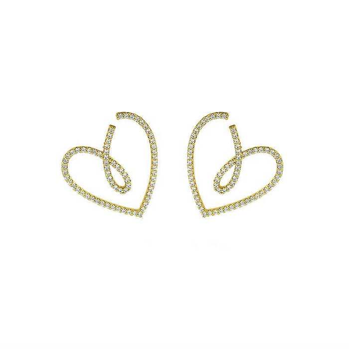 1 par de pendientes colgantes chapados en oro blanco con incrustaciones de cobre y circonita en forma de corazón para mujer