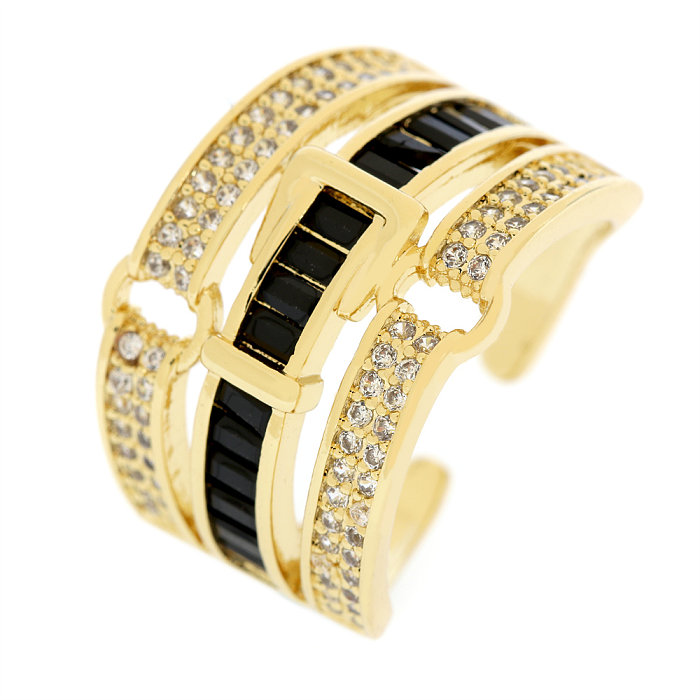 Luxurious Geometric Copper Inlay Zircon Gold Plated Open Ring
