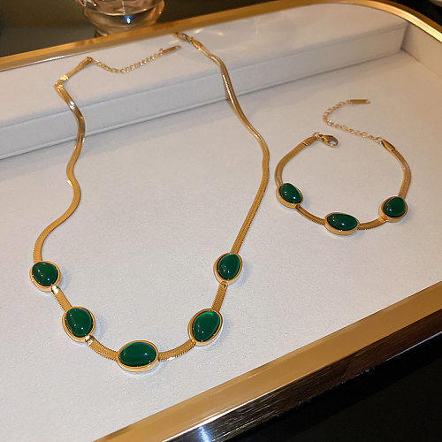 Elegant Oval Titanium Steel Inlay Zircon Bracelets Earrings Necklace