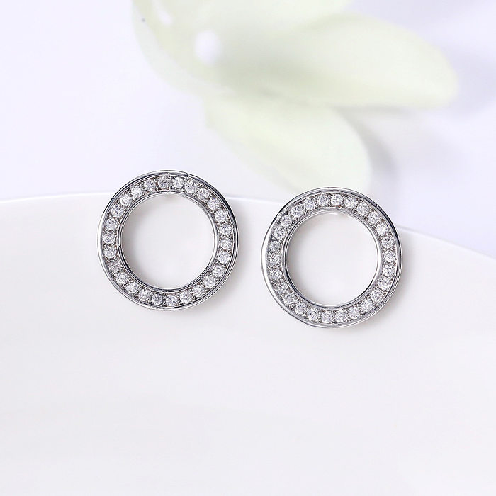 1 Pair Simple Style Round Inlay Copper Rhinestones Ear Studs