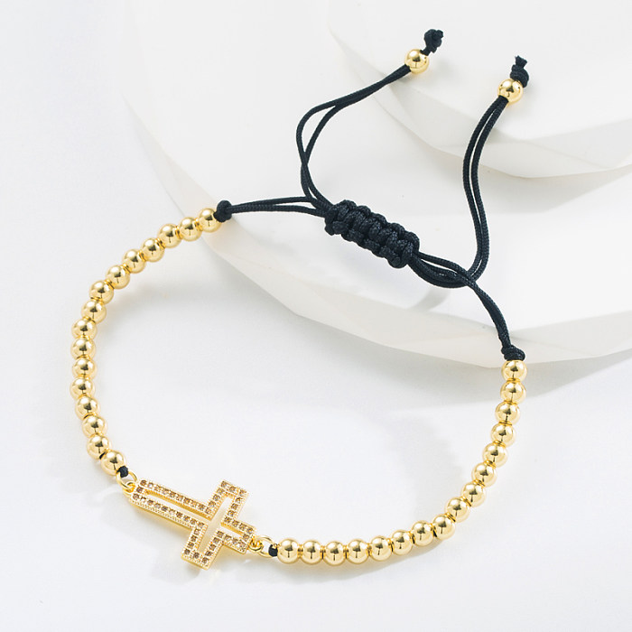 Bracelets en cuivre en forme de cœur croisé à la mode, incrustation de placage, Bracelets en cuivre Zircon, 1 pièce