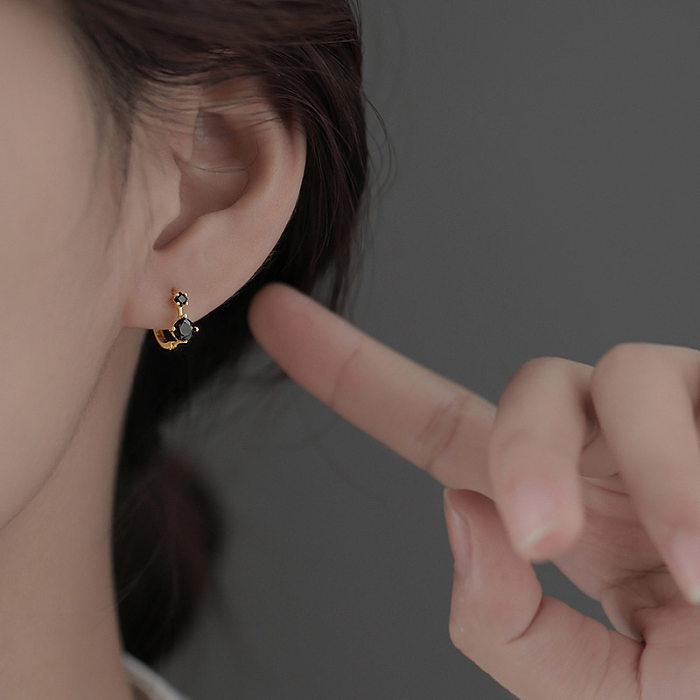 1 Paar einfache, klassische Ohrringe mit geometrischem Inlay aus Kupfer und Zirkon