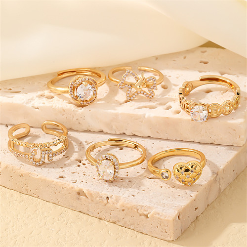 Anéis abertos de zircão com incrustações irregulares de cobre em formato de coração, estilo simples e casual