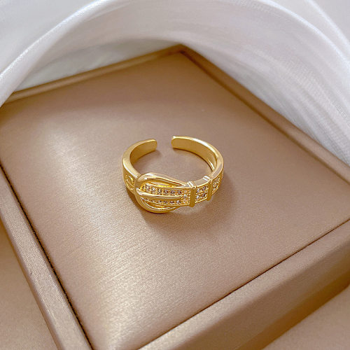 Fashion Belt Brass Plating Zircon Open Ring