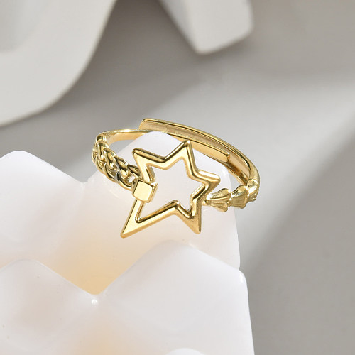 Anéis abertos banhados a ouro 14K com revestimento de aço inoxidável pentagrama estilo IG