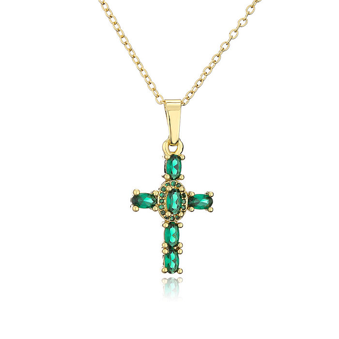 Fashion Copper Plated 18K Gold Cross Pendant Copper Necklace Jewelry