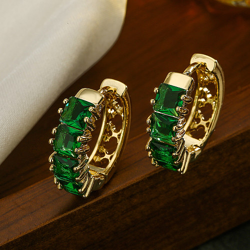 1 Paar schlichte Pendel-Kreis-Ohrringe mit Inlay aus Zirkon und 18-Karat-Vergoldung