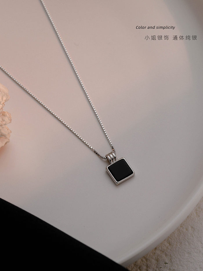Modern Style Square Copper Plating Silver Plated Pendant Necklace