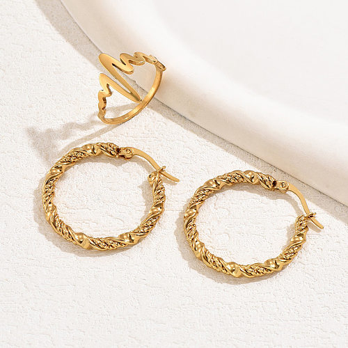 Moda ouro aço inoxidável simples lote flor temperamento feminino anel de orelha conjunto de jóias femininas