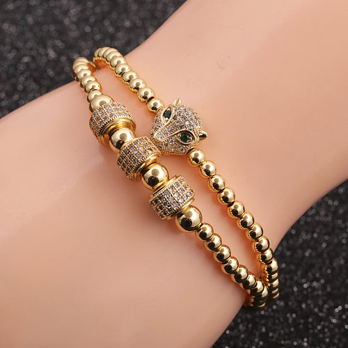 Nuevo conjunto de pulsera de cobre para hombre con cabeza de leopardo con microincrustaciones y corona de cabeza de leopardo