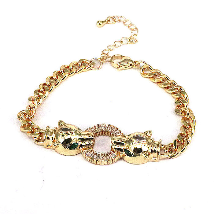 Moda animal chapeamento de cobre incrustado pulseiras de ouro colar