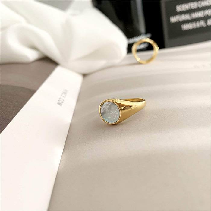 Basic Classic Style Geometric Titanium Steel Plating Inlay Shell 18K Gold Plated Rings