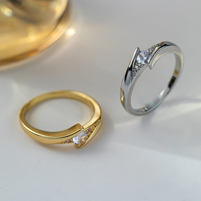 INS Style Korean Style Geometric Copper Zircon Rings In Bulk