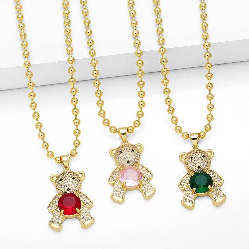 Cute Simple Style Little Bear Copper 18K Gold Plated Zircon Pendant Necklace In Bulk