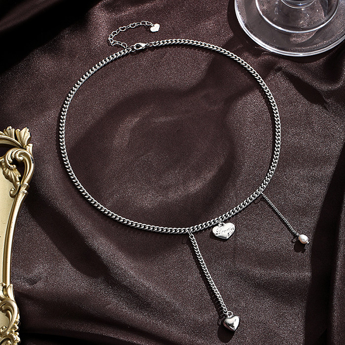 Collier pendentif plaqué argent, Style Cool, en forme de cœur, placage de perles en cuivre, Style IG