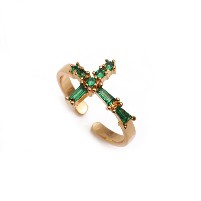 Fashion Micro Inlay Green Zircon Opening Adjustable Water Drop Love Heart Copper Ring