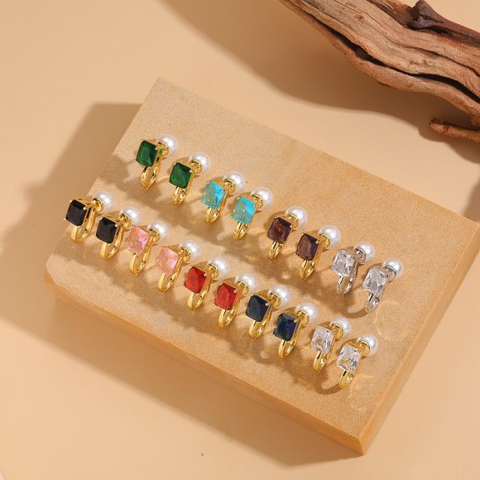 1 Pair Cute Sweet Color Block Plating Inlay Copper Pearl Zircon 14K Gold Plated Drop Earrings