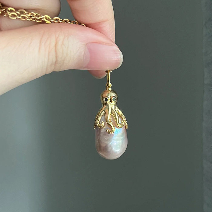 Simple Style Octopus Copper Plating Inlay Zircon Pendant Necklace