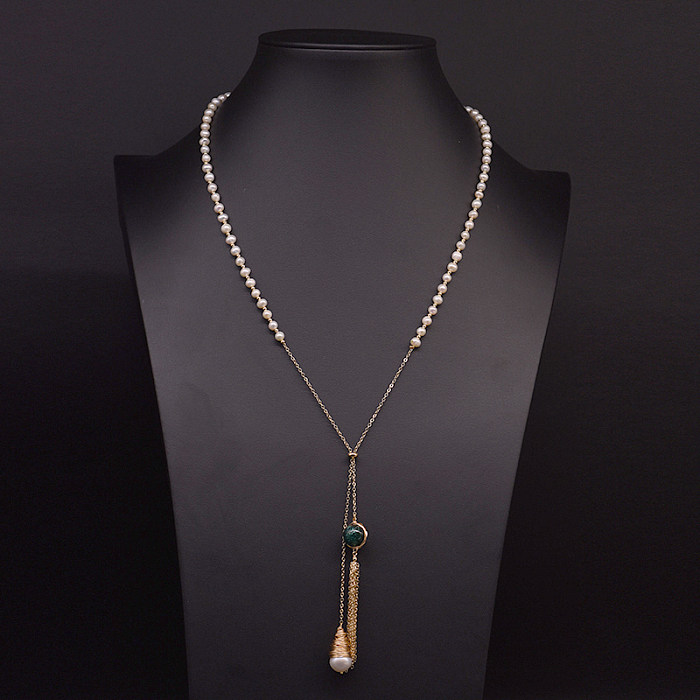 Simple Style Classic Style Water Droplets Copper Plating Inlay Pearl Zircon 18K Gold Plated Pendant Necklace