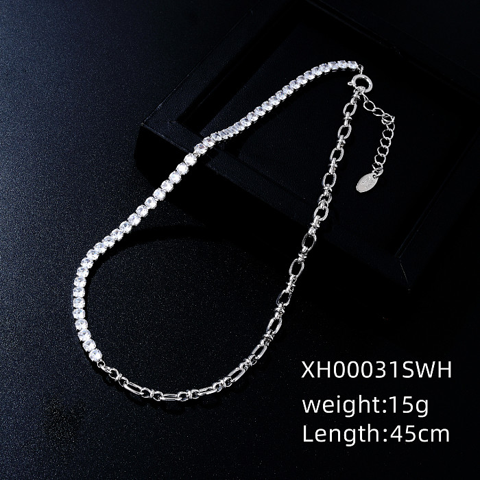 Elegant Hip-Hop Simple Style Round Copper Plating Inlay Zircon White Gold Plated Gold Plated Necklace