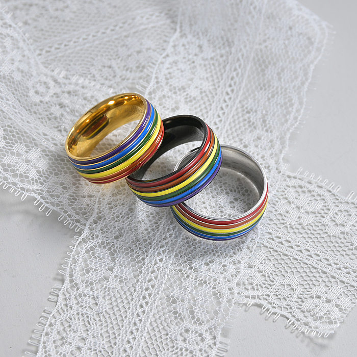 Moda redonda arco-íris anéis de aço inoxidável anéis de aço inoxidável