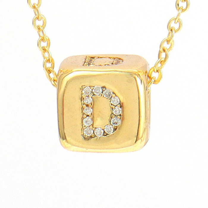 Simple Style Letter Copper Plating Inlay Zircon 18K Gold Plated Pendant Necklace