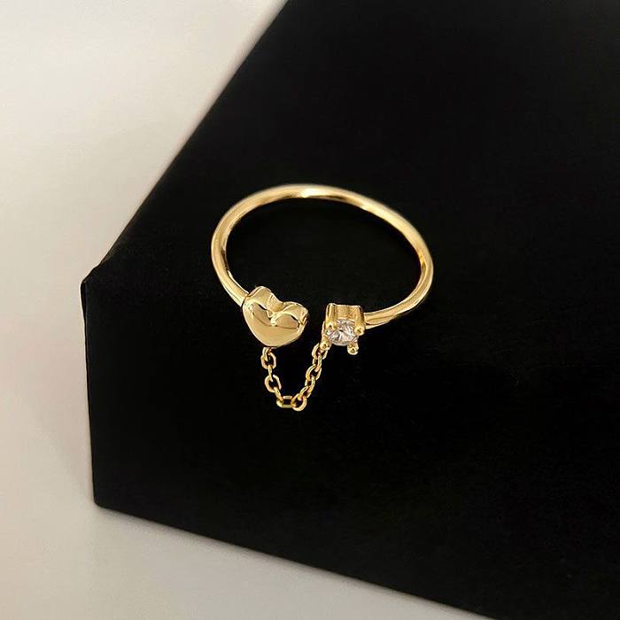 Anéis abertos do zircão do embutimento da corrente do chapeamento de cobre da forma simples doce do coração do estilo