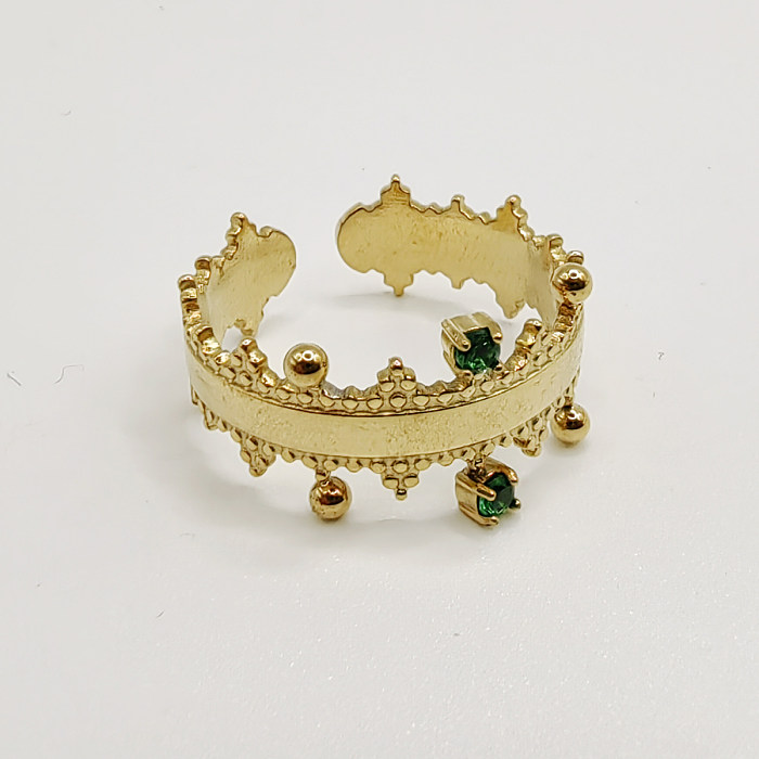 Coroa de estilo simples, aço inoxidável, titânio, chapeamento de aço, strass, anéis abertos banhados a ouro 18K