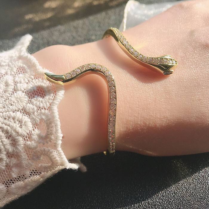 Retro Snake Copper Gold Plated Inlay Zircon Women'S Rings Bracelets