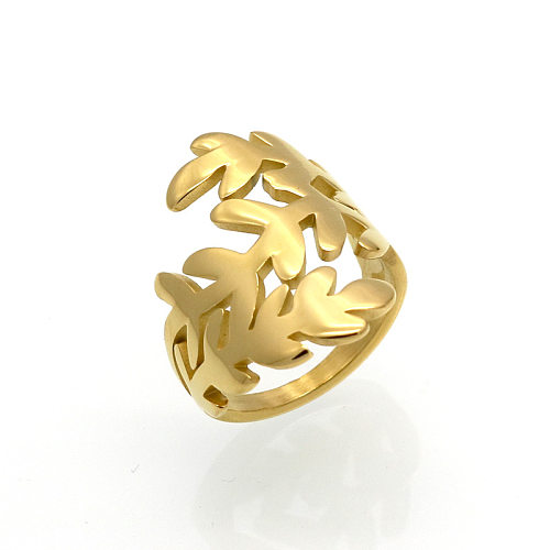 1 Piece Simple Style Leaves Titanium Steel Hollow Out Rings